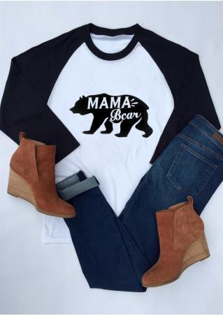 MAMA Bear Printed Splicing T-Shirt