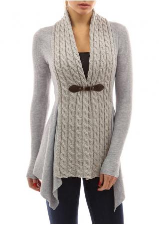 Solid Asymmetric Knitted Cardigan With Buckle