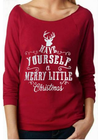 Christmas Reindeer Letter Printed Long Sleeve Sweatshirt