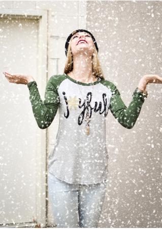 Christmas Snowflake Printed Long Sleeve T-Shirt Without Necklace