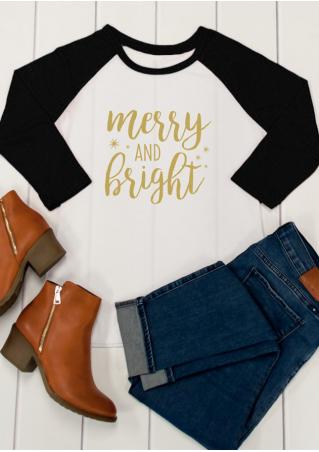 Merry AND Bright Printed Splicing T-Shirt