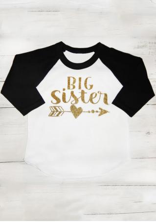 Big Sister Arrow Printed Splicing O-Neck T-Shirt