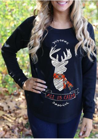 Christmas Reindeer Letter Printed Sweatshirt