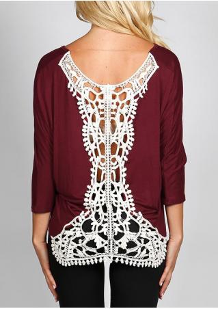 Lace Splicing Three Quarter Sleeve O-Neck Blouse