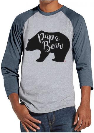 Papa Bear Printed Splicing T-Shirt