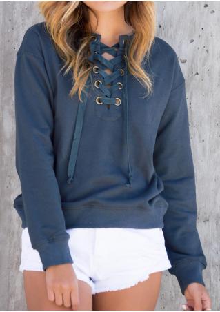 Solid Lace Up Sweatshirt