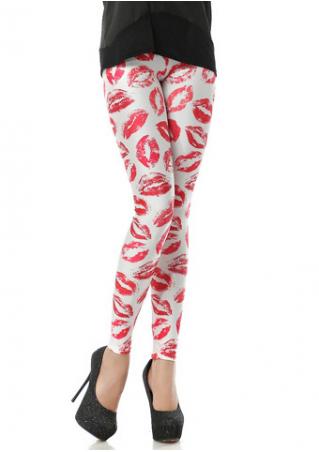 Red Lip Stretchy Skinny Slim Leggings