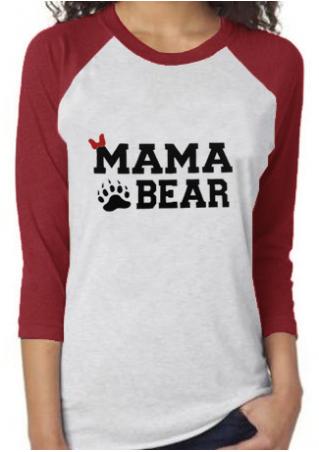 MAMA BEAR Printed Three Quarter Sleeve Baseball T-Shirt