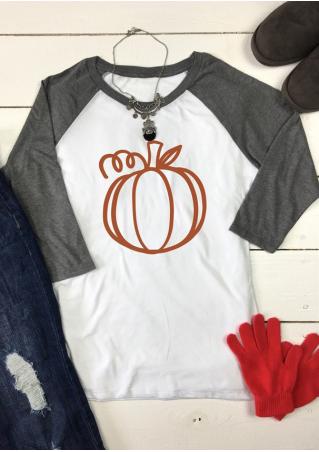 Pumpkin Printed Baseball T-Shirt Without Necklace