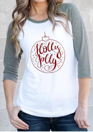 Holly Jolly Printed Three Quarter Sleeve Baseball T-Shirt
