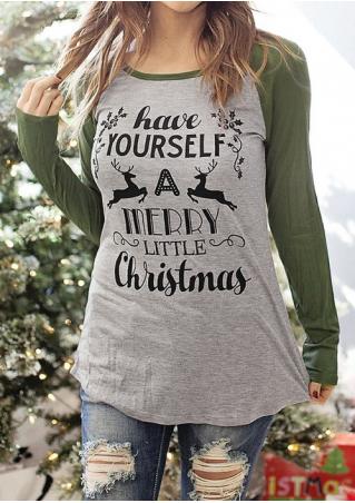 Christmas Reindeer Letter Long Sleeve Baseball T-Shirt