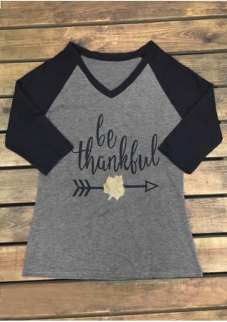 Be Thankful Arrow V-Neck Baseball T-Shirt