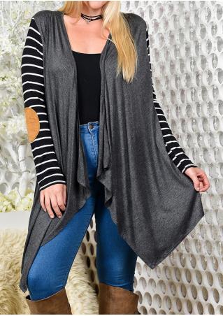 Elbow Patch Striped Splicing Cardigan Without Necklace