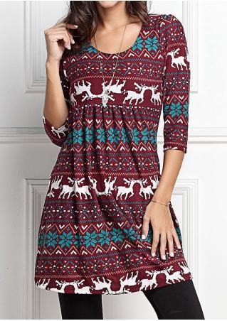 Christmas Reindeer O-Neck Mini Dress Without Necklace
