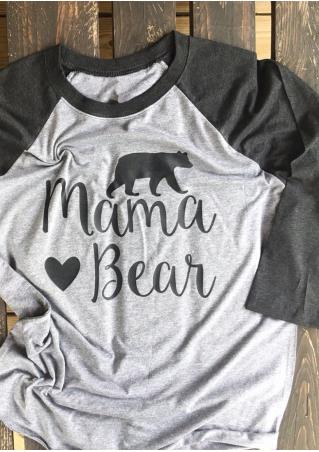 Mama Bear Three Quarter Sleeve Baseball T-Shirt