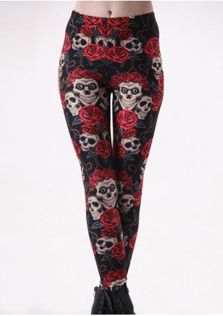 Skull Rose Stretchy Skinny Leggings