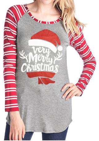 Very Merry Christmas Striped Sleeve Baseball T-Shirt