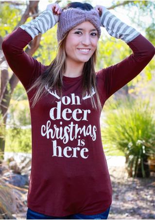 Oh Deer Christmas is Here Striped Baseball T-Shirt