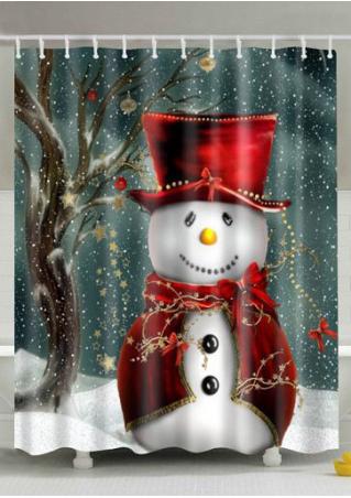 Christmas Santa & Snowman &Tree Waterproof Shower Curtain With Hook