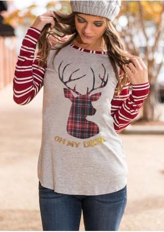 Christmas Oh My Deer Striped Baseball T-Shirt