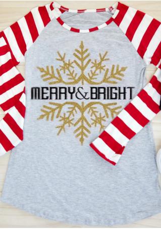 Christmas Snowflake Merry & Bright Baseball T-Shirt