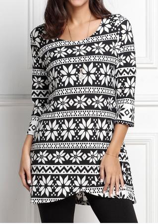 Asymmetric Printed Three Quarter Sleeve Dress Without Necklace