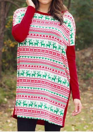 Christmas Reindeer Colorful Block & Batwing Sleeve Mini Dress