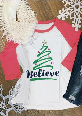 Believe & Christmas Tree Baseball T-Shirt