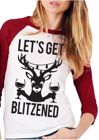 Christmas Let's Get Blitzened Reindeer Baseball T-Shirt Without Necklace