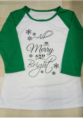 Christmas Snowflake All is Merry and Bright Baseball T-Shirt