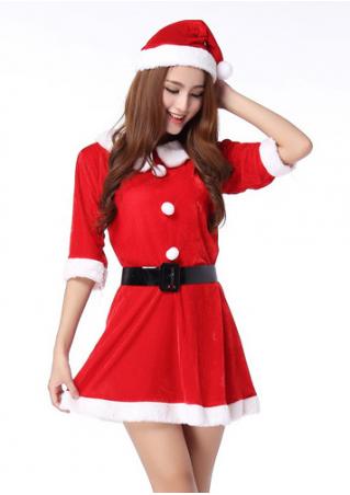 Christmas Santa Claus Mini Dress with Belt and Hat
