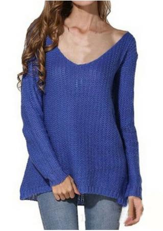 Solid Knitted Sweater without Necklace