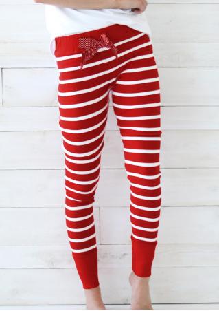 Striped Bow Stretchy Skinny Leggings