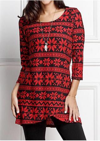 Asymmetric Printed Three Quarter Sleeve Mini Dress Without Necklace