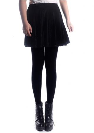 Solid Ruffled Velvet Short Skirt