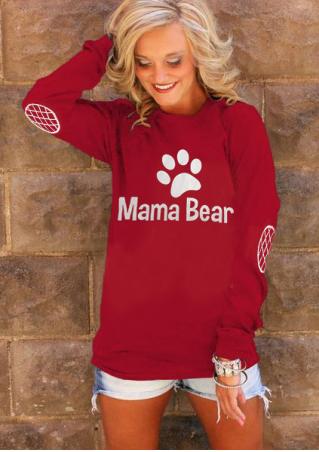 Mama Bear Paw Elbow Patch Printed T-Shirt