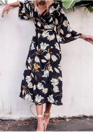 Floral Hollow out Dress with Belt