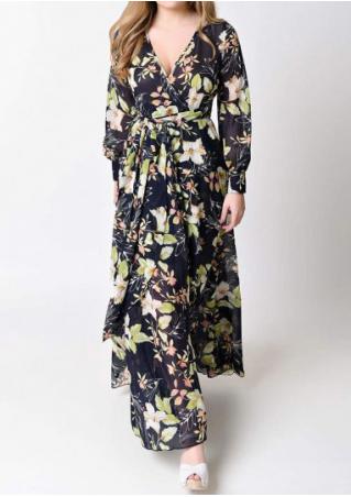 Floral Deep V-Neck Dress with Belt