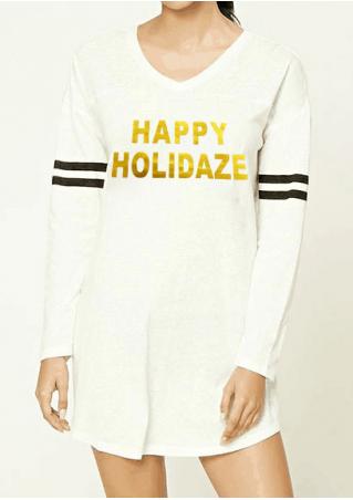 Happy Holidaze Striped Detail Sleeve T-Shirt