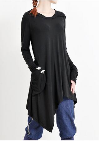 Solid Pocket Pigeon Asymmetric Hooded Blouse