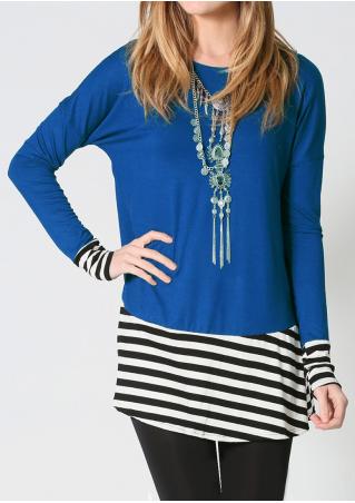 Striped Splicing Blouse without Necklace