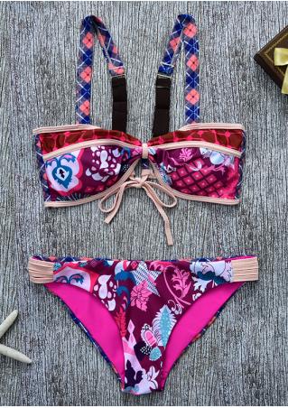 Printed Lace up Bikini Set