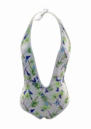 Printed Plunge Halter Sexy Swimsuit
