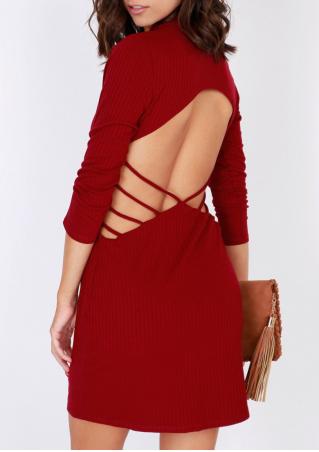 Solid Hollow out Knitted Bodycon Dress
