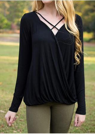 Solid Front Cross Ruffled Blouse