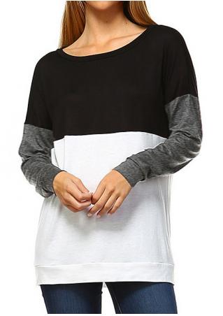 Color Block Batwing Sleeve Blouse