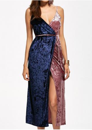Silk Velvet Color Block Dress with Belt