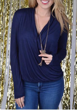 Solid Front Ruffled Blouse without Necklace