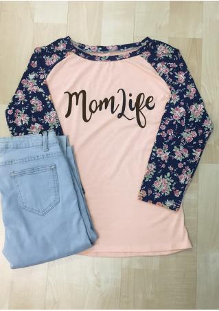 Mom Life Floral Sleeve Baseball T-Shirt
