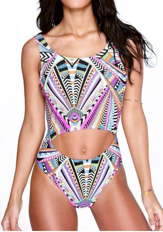 Geometric Cut Out Waist Swimsuit